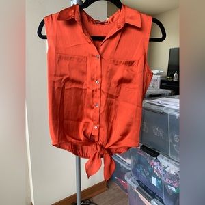 Vince Camuto orange sleeveless tie front shirt - size xs